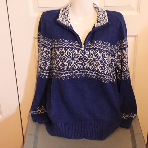 Christopher Banks Snowflake Blue 1/4 Zip Sweater Nordic Fair Isle Pattern  XL - Picture 1 of 15